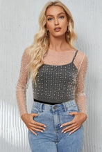 Pearl Langarm-Mesh-Cropped-Top Damenblusen