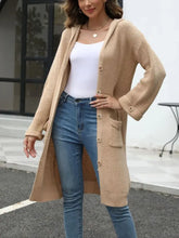 Pocketed Button Up Long Sleeve Hooded Cardigan Tan One Size Woman Outerwear