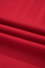 Pleated detail pull on loose straight pants in rich red fabric with smooth texture and high elastic waist for comfort