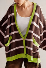 Contrast Stripes Button Down Long Sleeve Cardigan Woman Outerwear