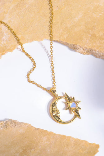 Copper 14K Gold-Plated Moon & Star Shape Pendant Necklace Gold One Size