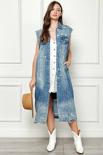 Veveret Full Size Distressed Sleeveless Longline Denim Jacket MEDWASH