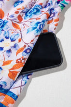 Mixed Floral Print Tie Neck Short Sleeve Dress Casual Dresses