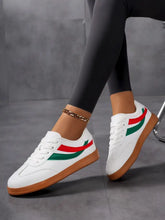 Lace Up Flat Sneakers with Stripe Accent Woman Sneakers