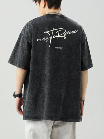 Men's Plus Size Round Neck Letter Graphic T-Shirt Dark Gray