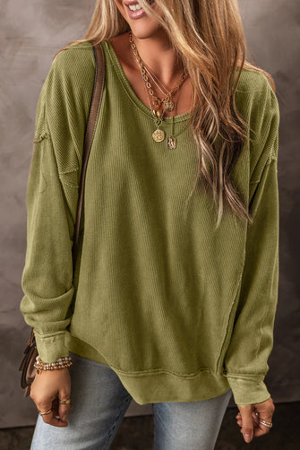 Round Neck Dropped Shoulder Sweatshirt Matcha Green Woman Sweatshirts
