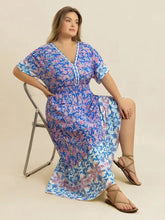 Plus Size Smocked Printed Half Sleeve Midi Dress Casual Dresses