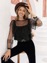 Round Neck Layered Long Sleeve Blouse Black Woman Blouses