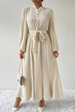 Honey Tied Button Up Balloon Sleeve Dress Beige