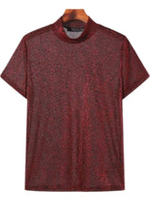 Men's Full Size Glitter Mock Neck Short Sleeve Top Plus Size Mens Tops