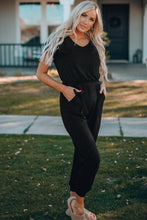 Belted V-Neck Jogger Jumpsuit Black M