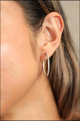 Adored Inlaid Moissanite 925 Sterling Silver Hoop Earrings Silver One Size