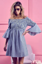 BiBi Smocked Off Shoulder Striped Dress Casual Dresses