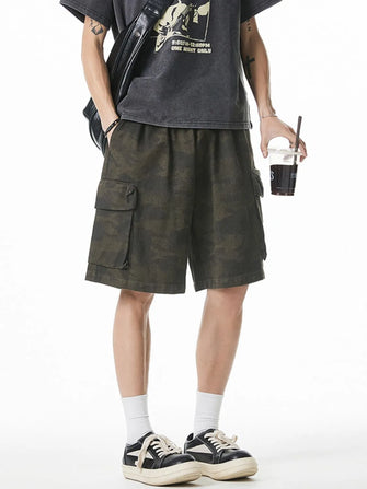Men's Plus Size Camouflage Shorts with Pockets Green Camouflage