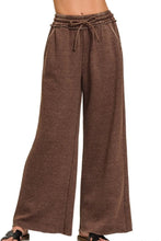 Zenana Acid Wash Fleece Palazzo Sweatpants with Pockets MAHOGANY