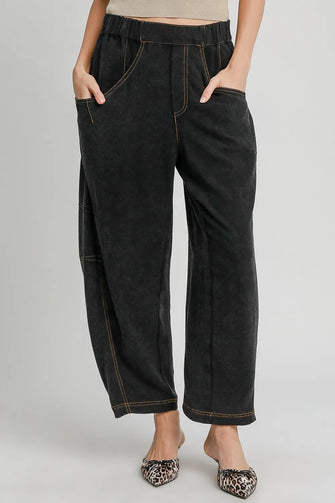 Umgee Elastic Waist Baggy Fit Pants with Pockets Black