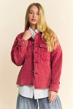Davi & Dani Quilted Button Down Shacket with Chest Pockets Brick Woman Outerwear