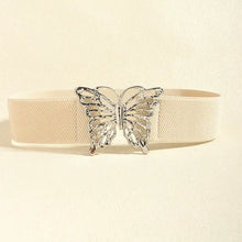 Ceinture élastique beige avec boucle papillon en alliage argenté