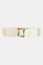 Cream elastic belt with multicolored leaf buckle and gemstone detailing