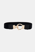 Black velvet stretch belt with circle shape buckle and PU leather trim