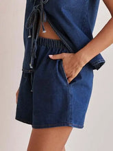 Elastic waist denim shorts set with drawstrings and top