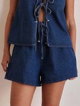 Women’s elastic waist denim shorts with tie-front top set