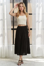 Black Elastic Waistband Tiered Midi Skirt for Women