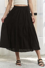 Black Elastic Waistband Tiered Midi Skirt for Women