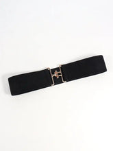 Black elastic wide belt with silver buckle for blazers and dresses
