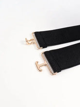 Elastic wide belt with rose gold hardware and adjustable black strap