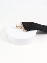 Black elastic wide belt with rose gold hardware for blazers