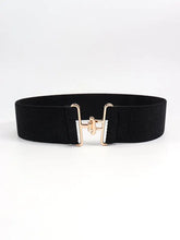 Black elastic wide belt with gold buckle for blazers and dresses