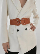 Women’s elastic wide belt with gold O-ring buckle