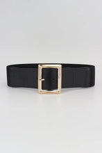 Black elastic wide belt with rectangle gold buckle