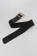 Black velvet elastic wide belt with rectangle gold buckle