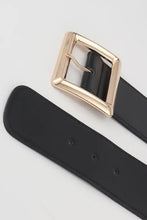 Elastic wide belt with rectangle gold buckle