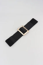 Black elastic wide belt with rectangle gold buckle