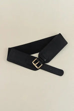 Caramel brown elastic wide PU belt with gold buckle