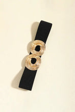 Black zinc alloy belt with gold metallic rings and double circle buckles