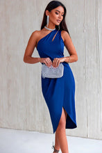 Elegant Blue One Shoulder Slightly Stretchy Evening Dress