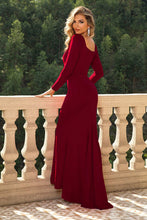 Elegant Long Sleeve Red Evening Gown with Square Neck
