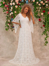 Elegant White Lace Long Sleeve Wedding Dress With Bell Sleeves