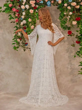 Elegant White Lace Long Sleeve Wedding Dress With Bell Sleeves Maxi Dresses