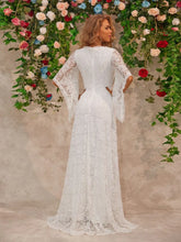 Elegant White Lace Long Sleeve Wedding Dress With Bell Sleeves