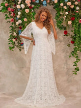 Elegant White Lace Long Sleeve Wedding Dress With Bell Sleeves Maxi Dresses
