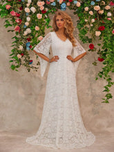 Elegant White Lace Long Sleeve Wedding Dress With Bell Sleeves White