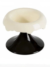 Elevated ceramic pet bowl with cream glossy scalloped rim