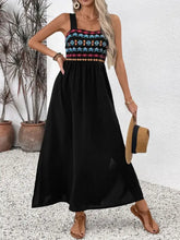 Black Embroidered Maxi Dress with Colorful Geometric Bodice