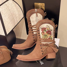 Embroidered Brown Suede Cowboy Boots for Women Woman Boots