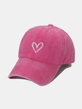 Pink embroidered heart washed cotton baseball cap